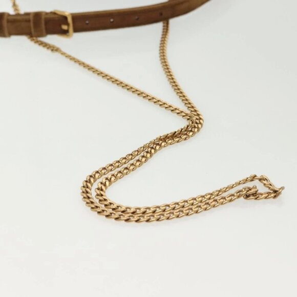 PRADA Chain Kaye Shoulder Bag Velor Beige Gold Auth 141360 - Picture 8 of 16